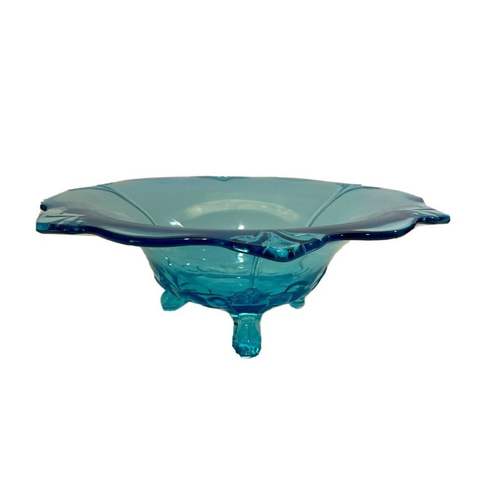 Tiara Indiana Glass Blue Duchess 3 Toed Footed 12" Center Console Bowl